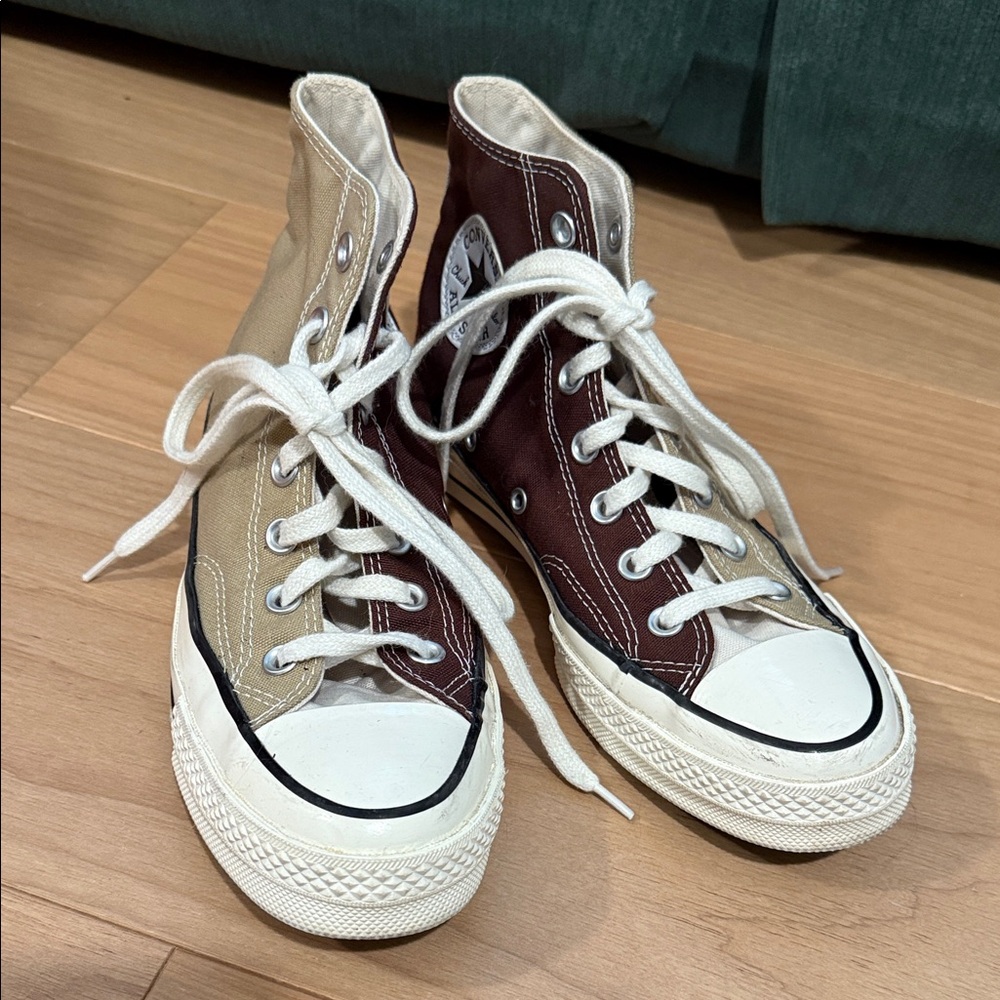 LIGHTLY WORN Converse All Star Two-Tone High-Top Sneakers Brown Cream Tan